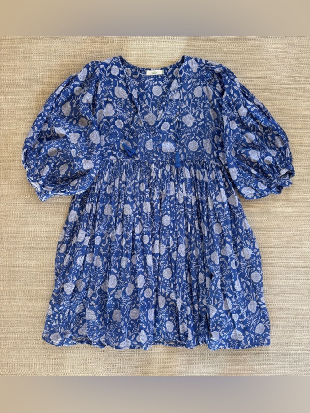 Dolma blue floral lightweight soft cotton oversized mini dress women’s size M